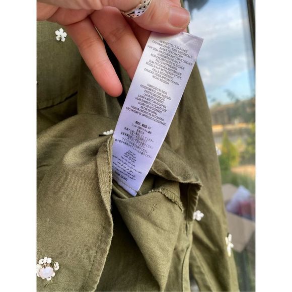 Joie Army Green Button Down Hayfa Embellished Shirt Beaded Size Small, MSRP $298 - Picture 8 of 11